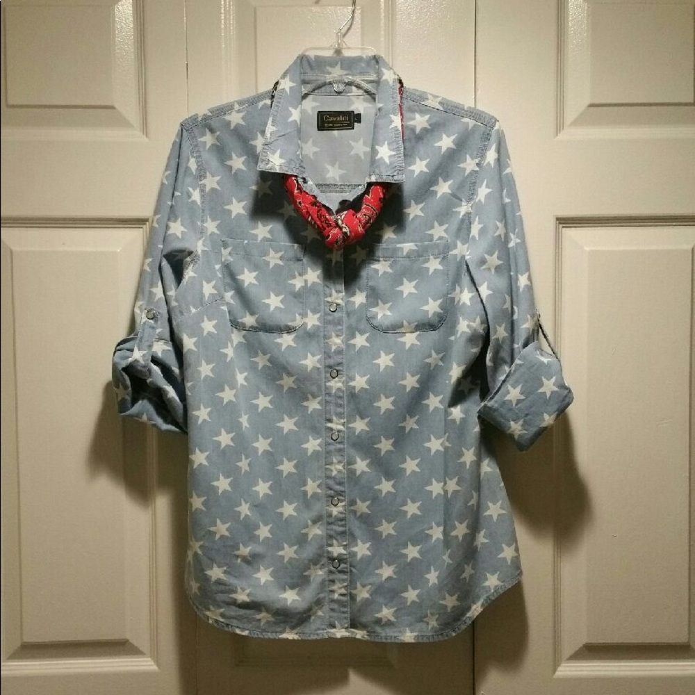 CAVALINI ladies denim quarter sleeve shirt.  Sz- L